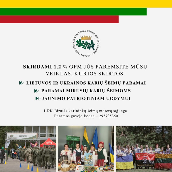 Kviečiame paremti mūsų veiklas, skiriant 1.2  proc GPM