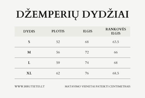 Džemperis In Memoriam išmatavimai