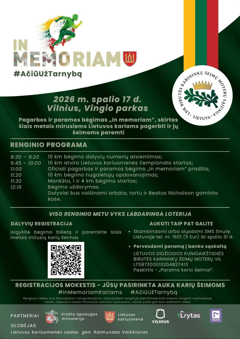 Ačiū už tarnybą In Memoriam pagarbos ir paramos bėgimo kvietimas 2026